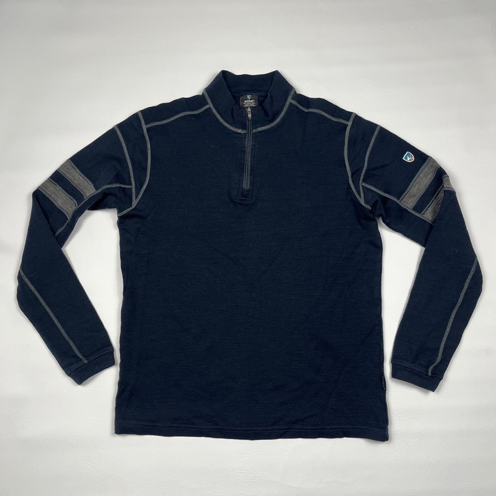 KUHL Team 1/4 Zip Pullover Mens L Navy Blue Merino Wool Hiking Outdoor Sweater